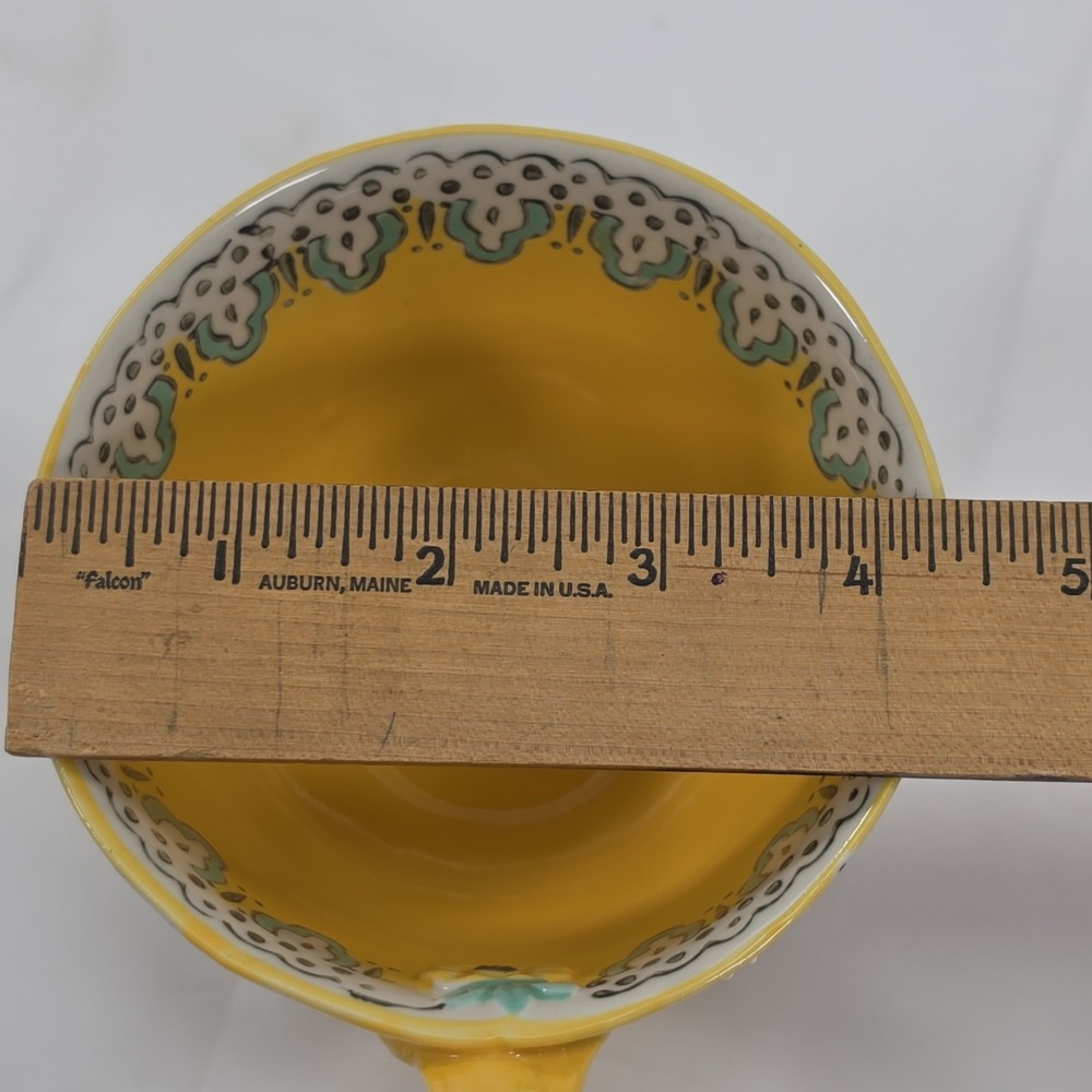 Anthropologie Elka Ayaka Pedestal Cup Mug Yellow Teal Floral Twisted Handle 10oz - Picture 11 of 11